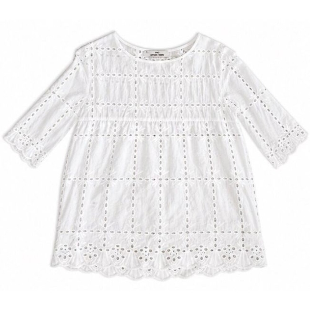 Miss Kelly 1999 White Eyelet Blouse Top Women Sz L Boho Cottagecore 1449N5 - Picture 2 of 7